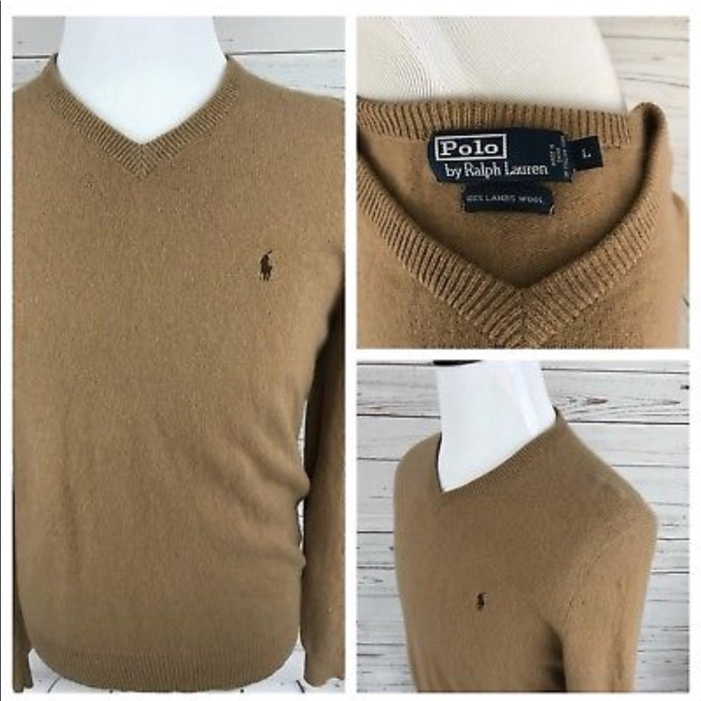 Mens Ralph Lauren 100% Lambs Wool V-Neck Sweater